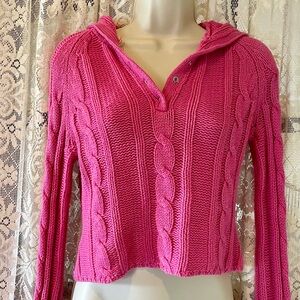 Vintage hot pink cropped cable knit sweater Moda International Small